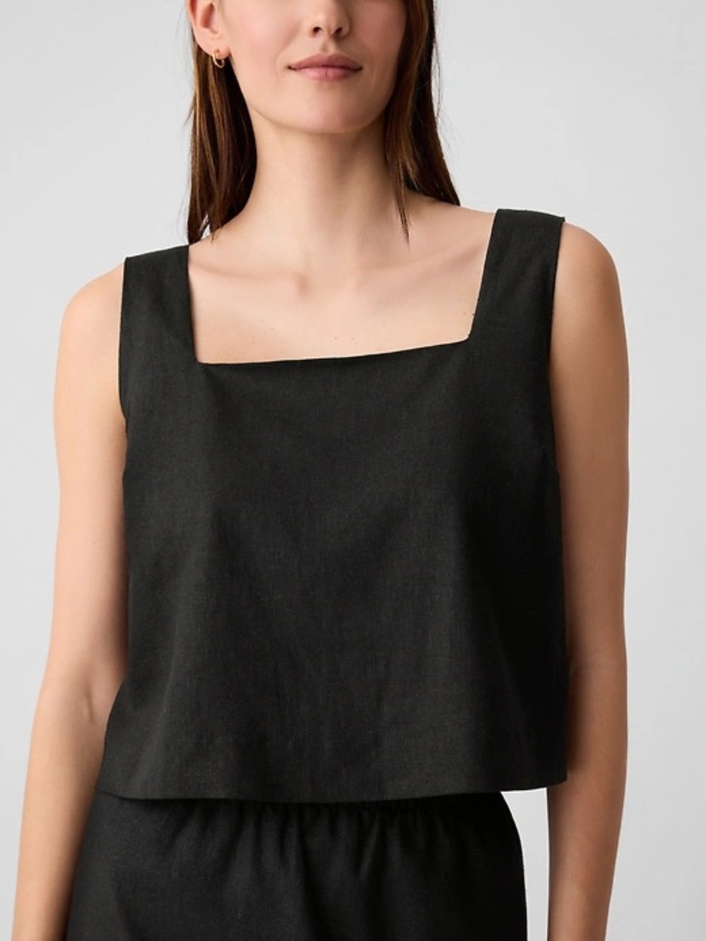 GAP Cropped Linen-Blend Squareneck Tank Top Black
